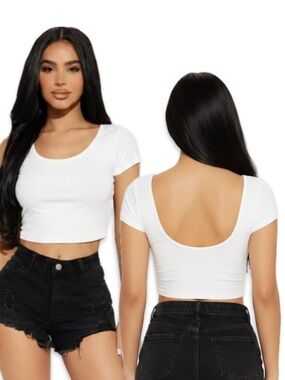 Brandy Melville White Short Sleeve Low Scoop Back Crop Top OS